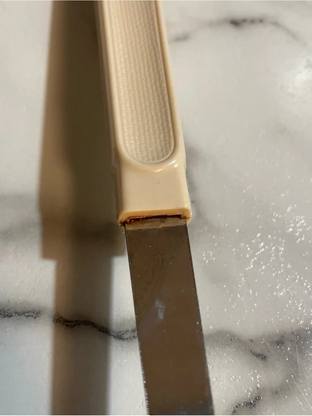 Vintage MCM Ekco 12” slotted kitchen spoon beige handle utensil